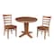 International Concepts 36 in. Solid Wood Round Extension Dining Table with 2 Dining Chairs in Distressed Oak K42-36RXT-23B-C617-2 - alternate 1